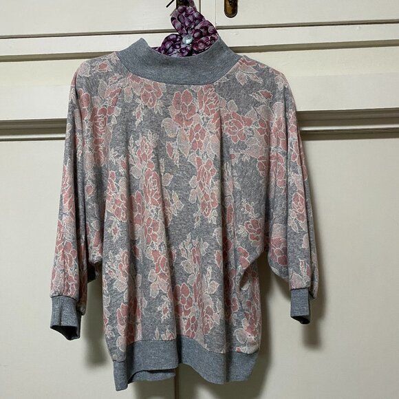 Super cute & comfy 3/4 length sleeve gray & mauve tunic/sweatshirt, size L - Picture 1 of 7